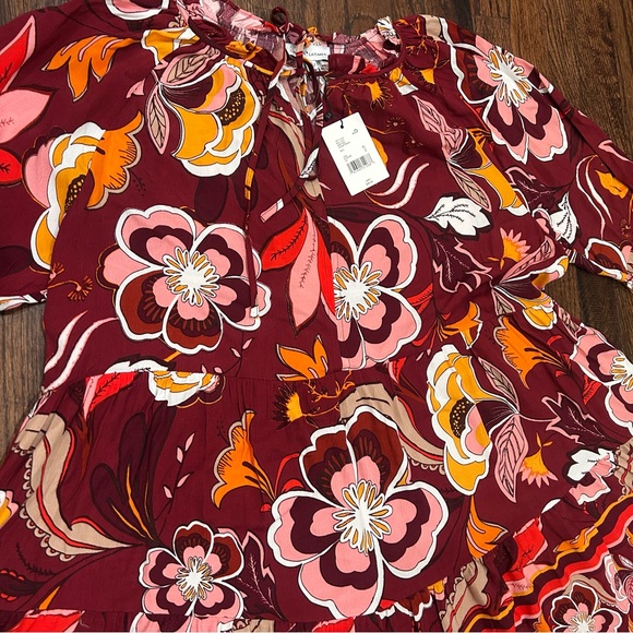 Gibson & Latimer Tie Neck Long Raglan Sleeve Floral Printed Dress Size XL - Picture 6 of 15